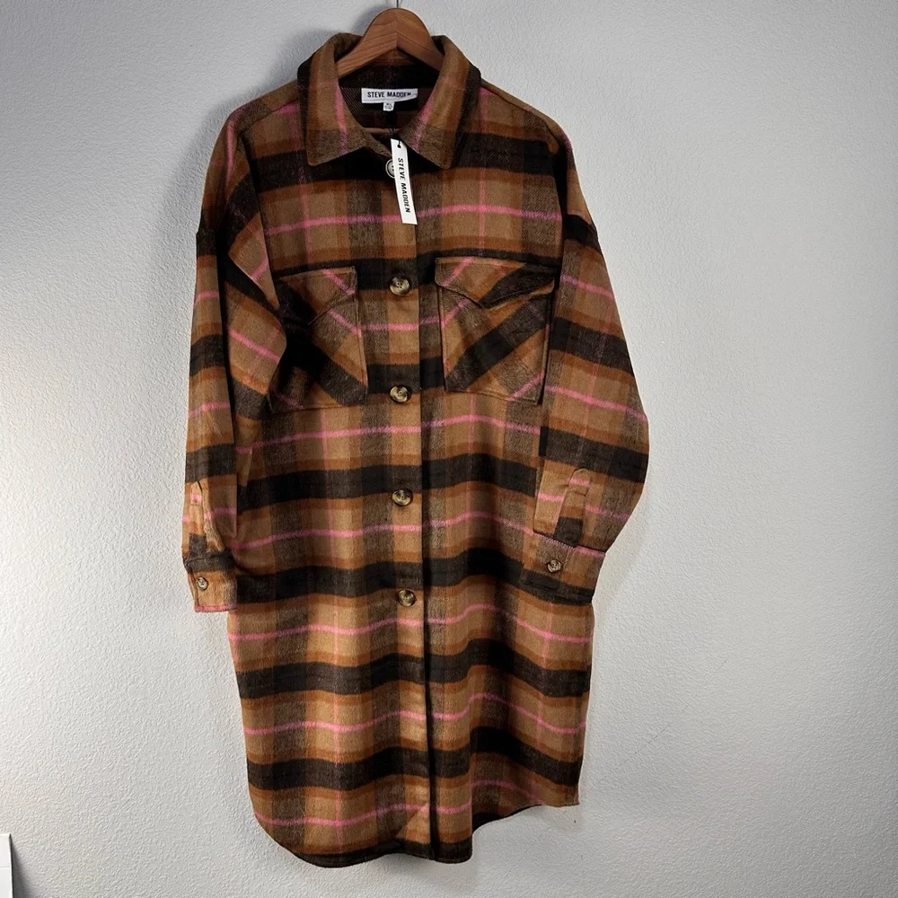 Steve Madden‎ Plaid Duster Shirt Jacket Sz XL